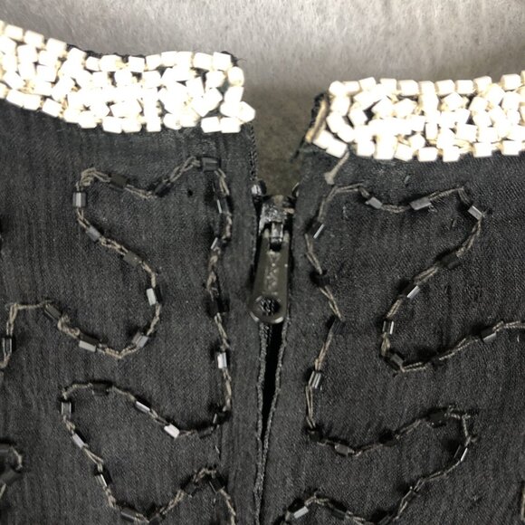 Vintage Brilliante by JA Dress Womens Large Black White Silk Beaded Cocktail - Picture 14 of 16